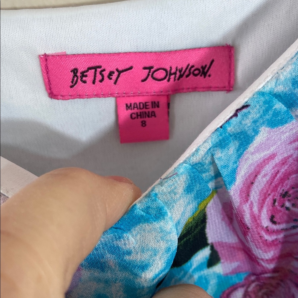 Betsey Johnson Floral Maxi Dress Off Shoulder Blue Pink Roses Malibu Print NWT 8 - Picture 3 of 7
